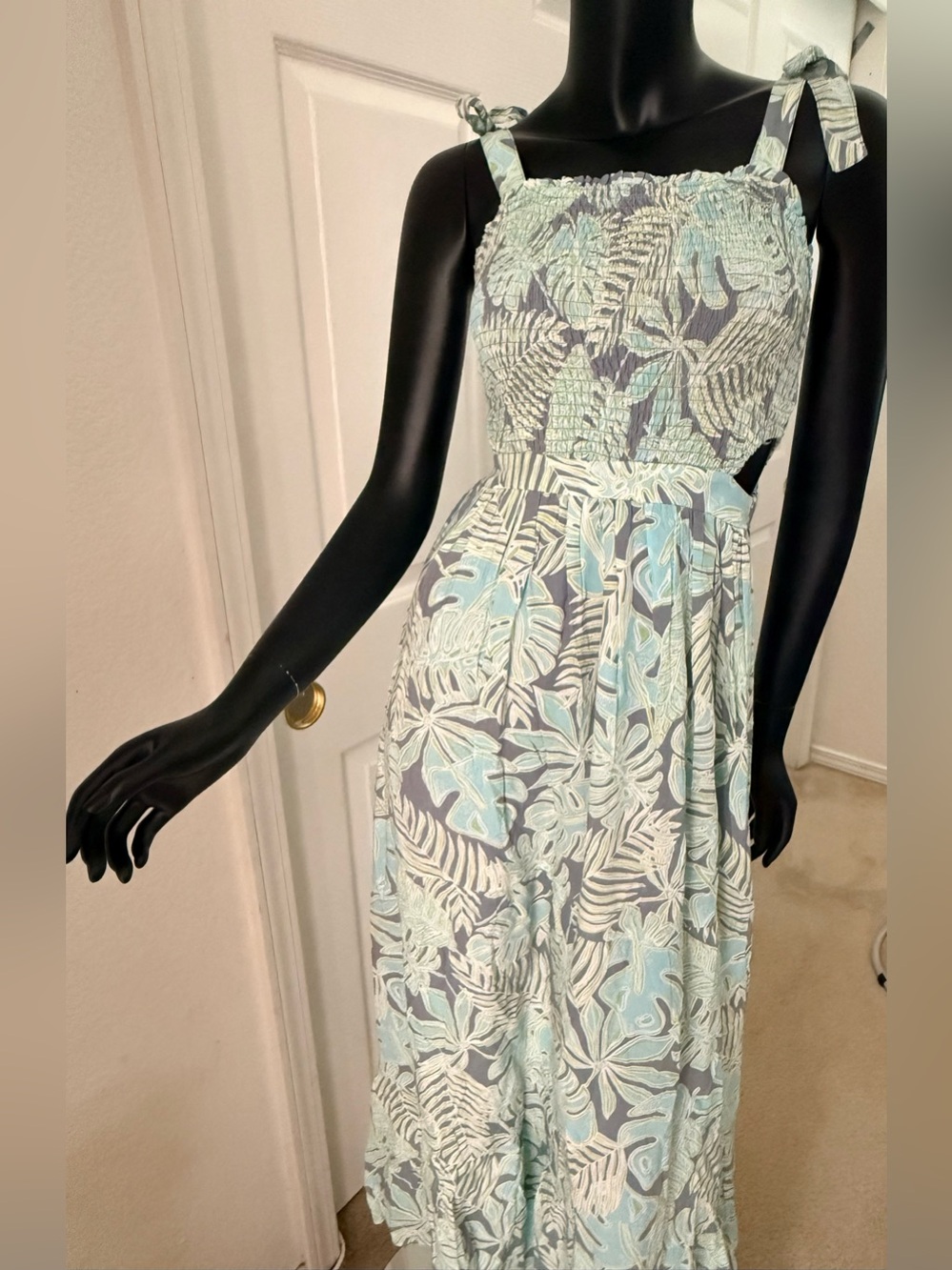 Sincerely Jules Mint and Light Blue Tropical Maxi Dress
